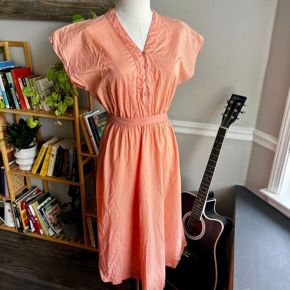 Vintage 70s Pink Cotton A-Line Day Dress Size Medium - Picture 2 of 8